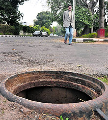 An open manhole at a residential area in Sector 9, Chandigarh