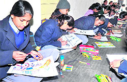 Students participate in a traffic awareness programme in Haridwar on Sunday