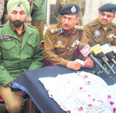 Jammu SSP Prabhat Singh addresses mediapersons on Sunday. 