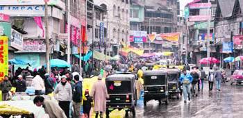 Srinagar was lashed by rain on Sunday. 