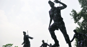 NCC cadets undergoing training at a camp.