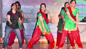 Girls present a dance on the concluding day of Ectopia-2012 in Ludhiana.