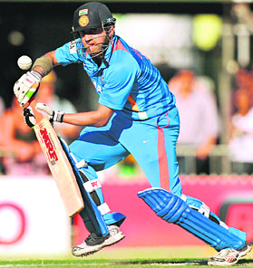 Gautam Gambhir in action against Australia in the ODI in Adelaide on Sunday.