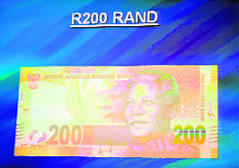 A new South African bank note of 200 rand displayed on a screen during the announcement of a new line of currency to pay tribute to Nelson Mandela. 