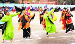 Students perform bhangara during an adventure camp at Spring Blossoms Senior School in Amritsar 