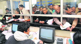 Heavy rush at the Sampark Centre in Sector 18, Chandigarh, on Monday.