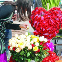 Flowers in demand on the eve of Valentines Day. 