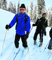Children ski during the National Winter Games for Special Children at Narkanda, 60 km from Shimla, on Monday.