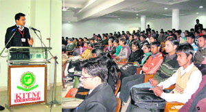 Ashok Banial, HR, Tech Mahindra, addresses the students at a mega campus drive organised by the Kurukshetra Institute of Technology and Management, Kurukshetra.