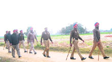 Police deployed at Partap Pura village where 10 members of the Dalit community were injured in a clash following a land dispute a few days ago.