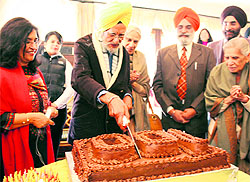 Dr Dharmbir Singh Jolly celebrates his 100th birthday in Kausali on Tuesday