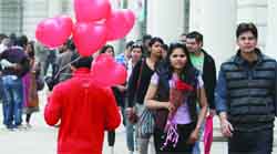 People celebrate Valentines Day at Connaught Place in New Delhi