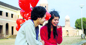 A young couple celebrates Valentines Day at the Forest Research Institute in Dehradun on Tuesday.