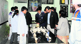 The Principal of St Josephs Academy, Brother A J George, at a biology exhibition in Dehradun on Tuesday.