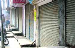Shops closed on Railway Road during a bandh in Rohtak