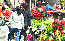 Youngsters buy roses on Valentines Day in Jalandhar