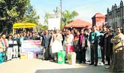 Students of Dolphin Institute during the launch of a campaign against the ill-effects of e-waste in Dehradun