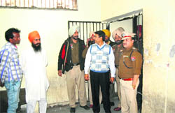 Police officials check security arrangements at the District Courts Complex in Jalandhar on Wednesday.