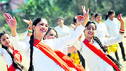 Students perform a dance during the inaugural day of the annual athletics meet of the Government College for Women in Ludhiana on Wednesday