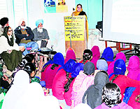 KCW principal Paramjit Kaur speaks at an extension lecture in Ludhiana on Wednesday