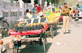 Rehriwalas Pedestrians find it difficult to walk on Queens Road in Amritsar.