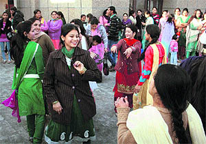 Students of MEd course participate in a freshers party organised by the Directorate of Distance Education, University of Jammu, on Thursday. 