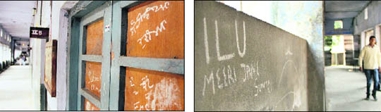 Indecent graffiti on walls and doors of Government Model Senior Secondary School in Jalandhar.
