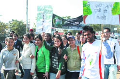 DAVIET students take out eco-rally Think Green Drive in Jalandhar on Thursday. 