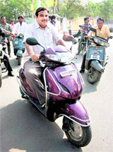 BJP president Nitin Gadkari returns after casting his vote for the municipal elections in Nagpur on Thursday morning.