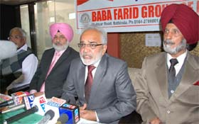 BFGI chairman Gurmeet Singh Dhaliwal briefs the media in Bathinda on Friday