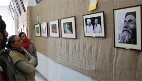 Eye-opener: Visitors look at a creation on display at Rahul Kaushal Memory Art Fest, being held in memory of theatre artist Rahul Kaushal, at the Teachers Home on Friday