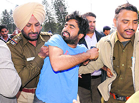 NSUI students on hunger strike at Panjab University being forcibly taken to hospital by the police in Chandigarh. 