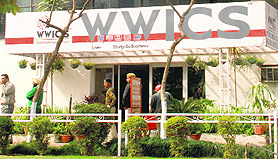 A police team checks the WWICS office at Phase VI in Mohali on Friday.