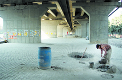 Work in progress under the the Lyallpur Khalsa College railway overbridge in Jalandhar.