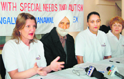 Dr Karen Guldberg, director Autism Centre, Birmingham, UK, addresses a press conference in Amritsar