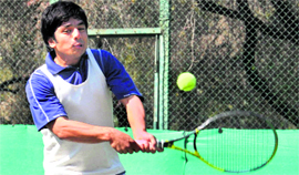 Chandril Sood returns a shot during ITF Mens Futures Tennis Tournament on Saturday.