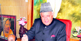 Union Minister Farooq Abdullah at a working committee meeting of the National Conference in Jammu on Saturday.
