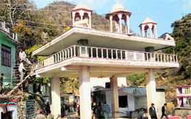 Work is in its final stage at the entrance to the Shiv Khori temple at Ransoo, ahead of the Mahashivratri festival.