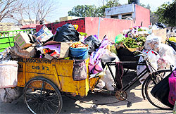 A loaded handcart, used for door-to-door garbage collection, in Chandigarh