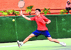 Matthieu Uierin of Italy in action during the Futures tournament at CLTA, Sector 10, in Chandigarh on Sunday
