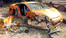 The mangled remains of the car. 
