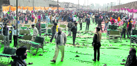The ransacked programme venue following the incident in Ludhiana on Monday.