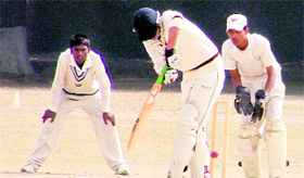 Players in action during the PCA Inter-School Cricket Tournament (U-16) for Coca-Cola Cup at Satish Chander Dhawan Government College in Ludhiana on Monday.
