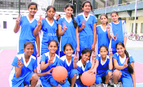 The Ludhiana girls team in a jubilant mood after winning the Punjab State Sub-Junior Basketball Championship at Rahon.