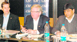 Members of the Canadian delegation and CII district unit chairman Suneet Kochhar (right) address industry representatives in Amritsar