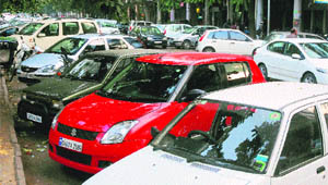 A view of the parking lot in front of the CMC at Sector 17 in Chandigarh on Tuesday.