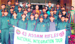 Students from Manipur with state Governor Margaret Alva in Dehradun on Tuesday. 