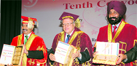 Dr MS Swaminathan (centre) at the launch of a millet biscuit developed by National Dairy Research Institute, in Karnal on Tuesday.