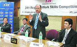 MC Munjal, convener, Punjab Education and Skills Panel, addresses the inaugural session of the 24th Regional Work Skills Competition of the CII in Ludhiana