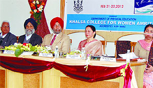Experts on physical education take part in a two-day seminar at Khalsa College for Women in Amritsar on Wednesday